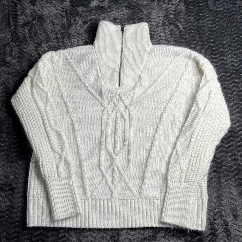 Natural Reflections Cable Knit Quarter-Zip Long-Sleeve Pullover Sweater Womens L